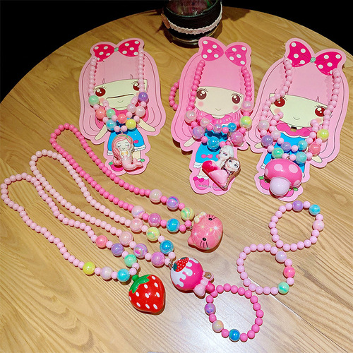 Children's necklace jewelry girl princess cute cartoon ring bracelet set hanging neck luminous crystal beaded jewelry