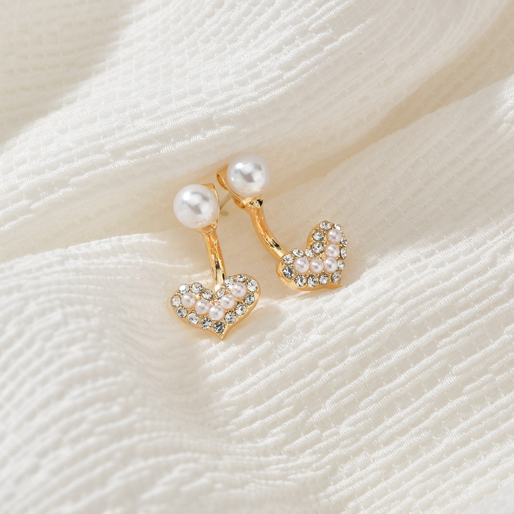 Corée Simple Perle Diamant Amour 925 Aiguille En Argent Avant Arrière Mignon Petites Boucles D&#39;oreilles En Alliage display picture 4