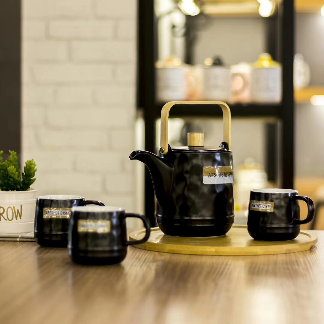 Juego de regalo de cerámica simple para agua fría, tetera personalizada con diseño floral, taza de café, taza, juego para preparar bebidas frías en casa