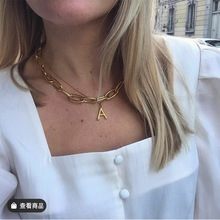 欧美ins复古锁骨链朋克夸张粗链条金属风锁头多层长款项链女