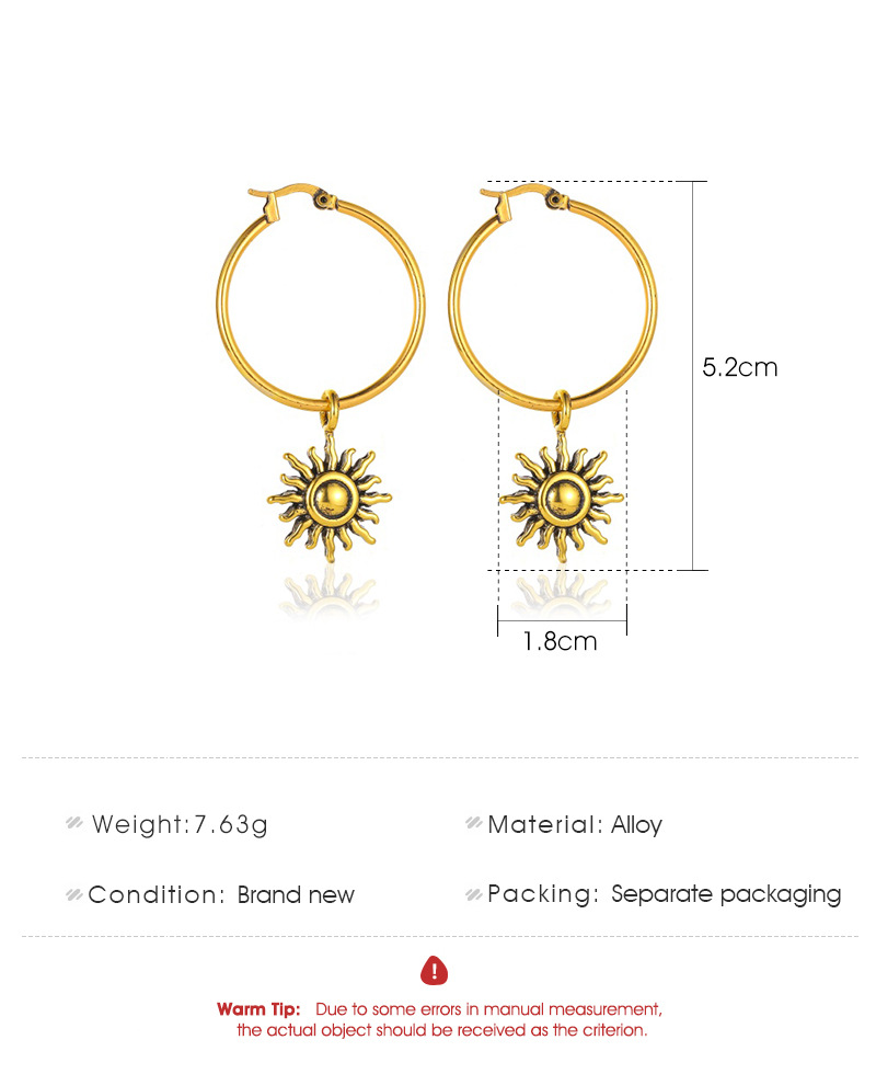 Vente Chaude Rétro Soleil Fleur Personnalité Simple Boucle D&#39;oreille Courte Soleil En Gros display picture 1