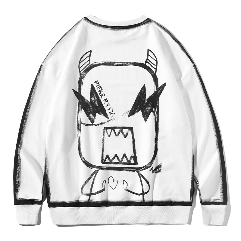 2020 new pattern Hand drawn Little monsters printing T-shirts Sweater Chaopai Easy Hip hop Socket Long sleeve Couples dress