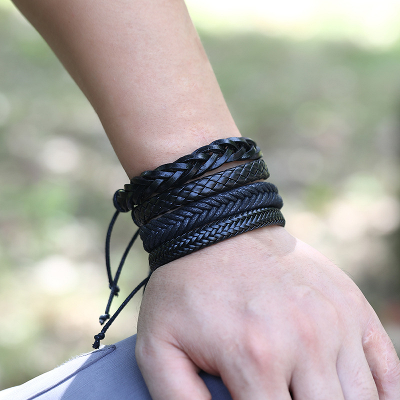 fashion retro woven leather multi-layer simple couple trendy bracelet  wholesale