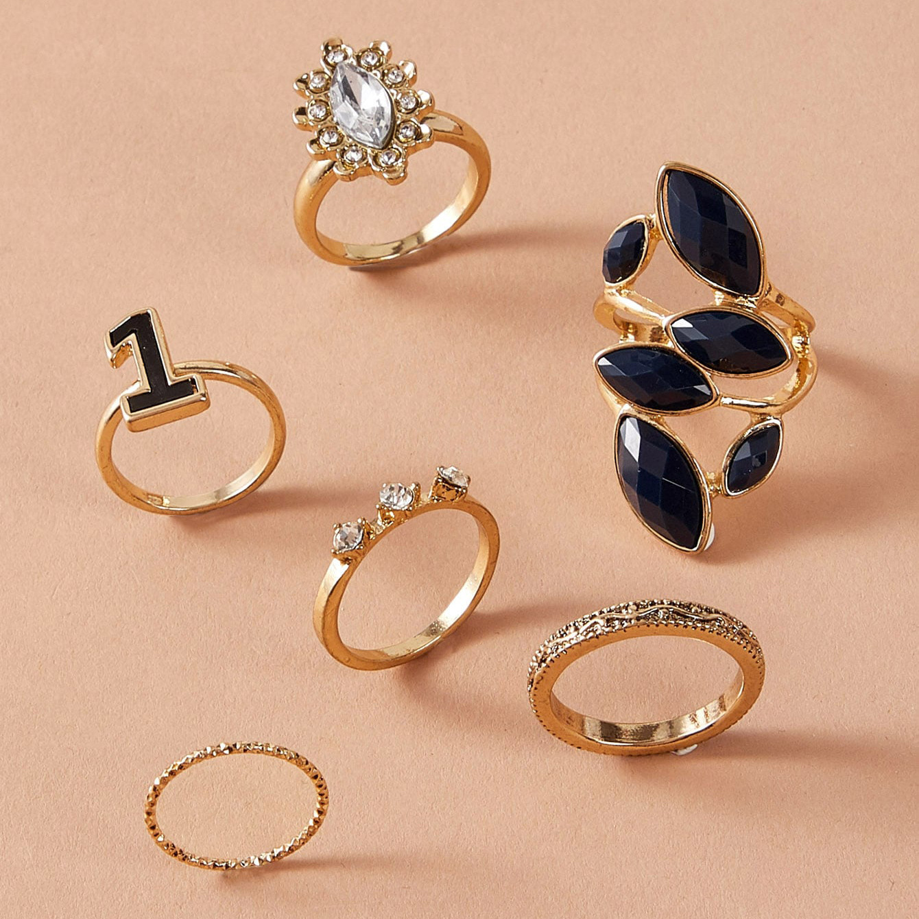 أزياء شعبية زهرة الحب V على شكل خاتم الماس متعددة قطعة الجملة Nihaojewelry display picture 2