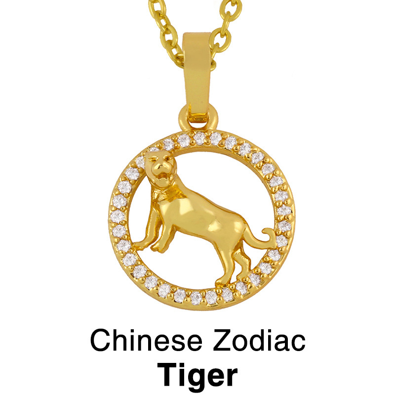 Chinese style 12 zodiac pendant simple diamond animal necklace