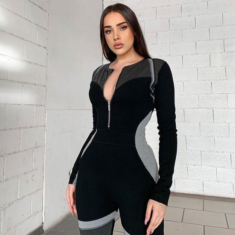 long-sleeved color matching jumpsuit  NSFD31192