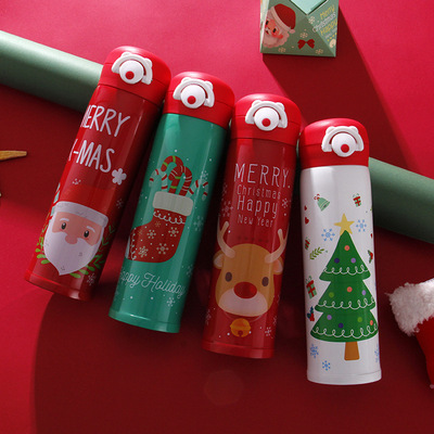 304不锈钢真空圣诞保温杯 可锁便携弹跳杯商务办公水杯定制logo|ru