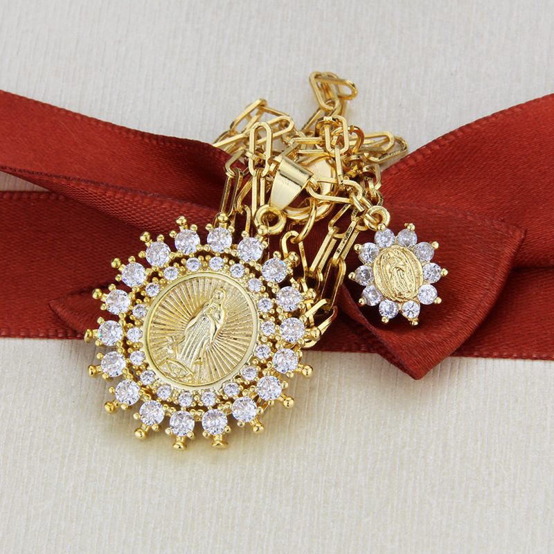 Mode Eingelegte Zirkon Runde Religiöse Halskette display picture 5