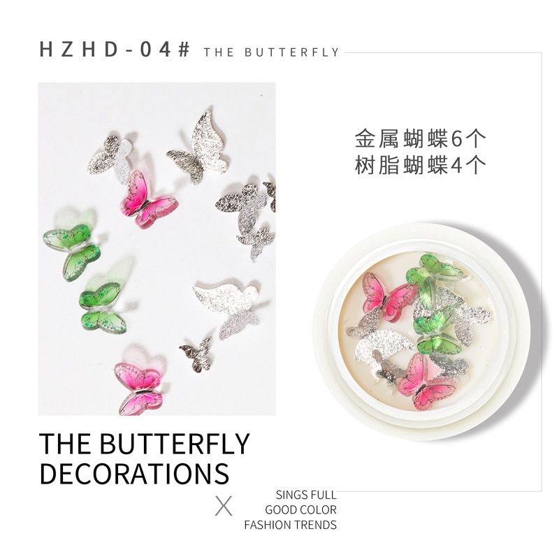 La celebridad en línea Pequeño Libro Rojo Venta caliente mixta manicura mariposa joyería DIY hecho a mano tridimensional mariposa resina metal mariposa
