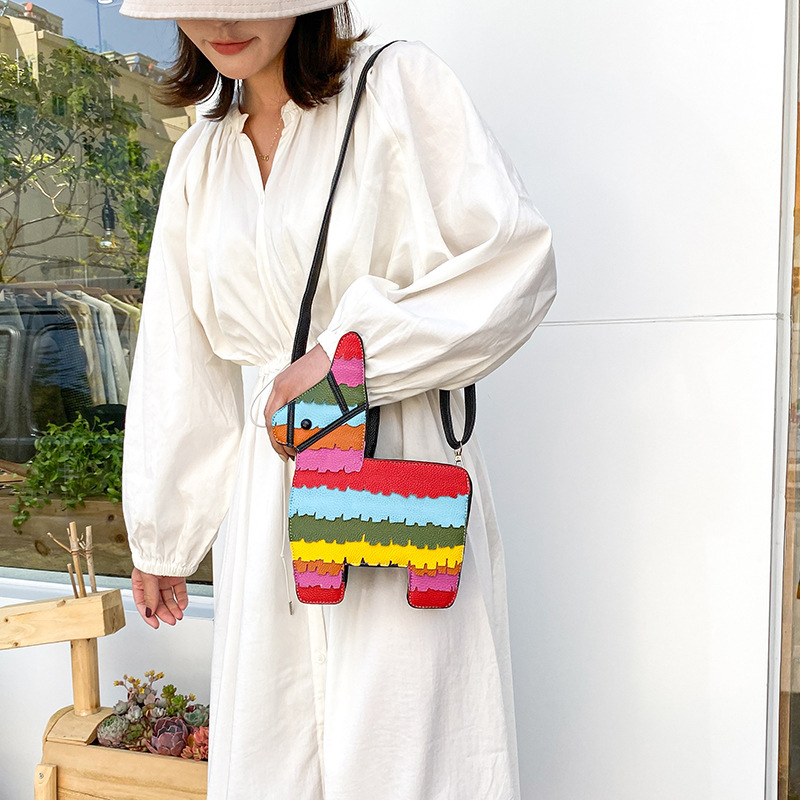 Hot Selling Fashion New Creative Hit Color Cute Cartoon Rainbow Color Stitching Pu Pony Crossbody Bag Shoulder Bag Nihaojewelry Wholesale display picture 70