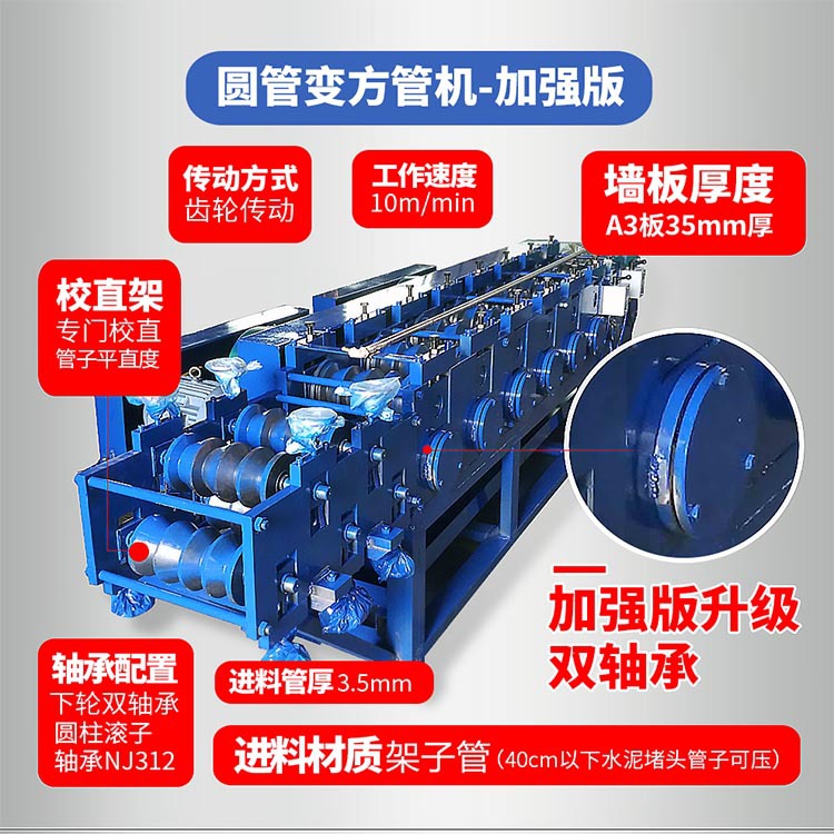 旧48圆管压成方管设备 圆管变方管成型机 可压水泥堵头