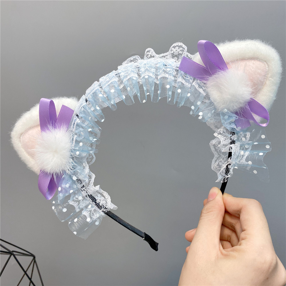 Cute Cat Ears Lace Headband display picture 5