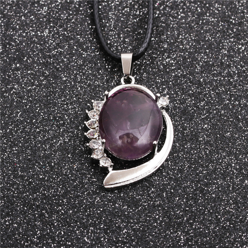 Trendy New Geometric Type Purple Ladies Korea Wax Rope Amethyst Pendant Necklace display picture 5