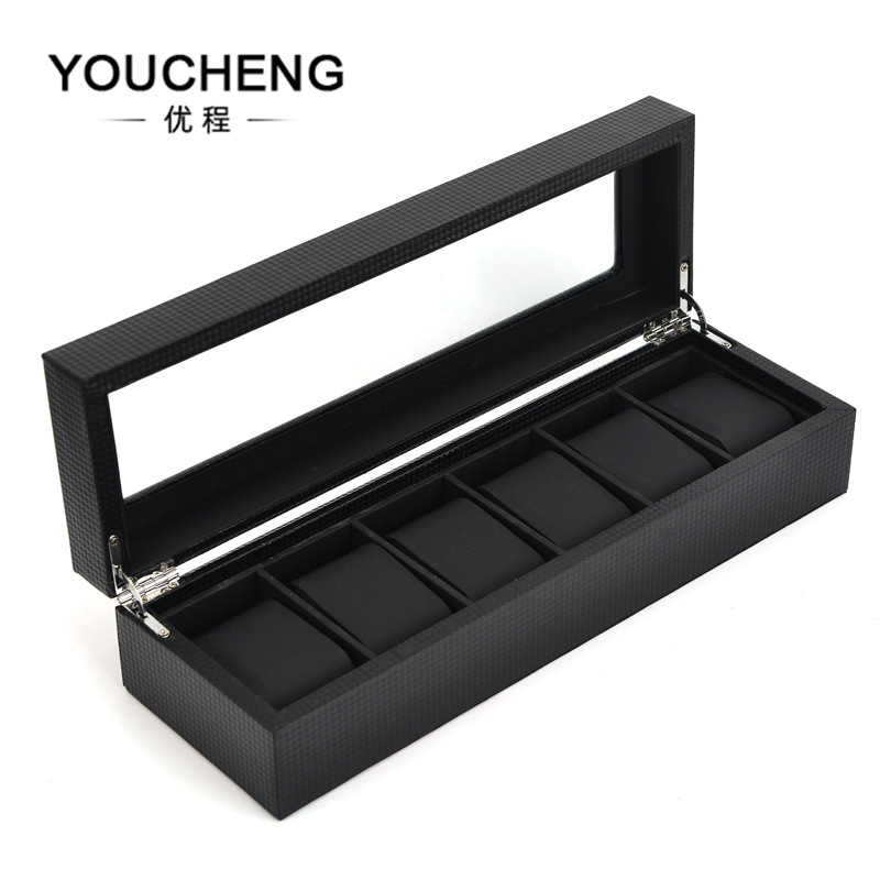 现货批发黑色编织纹6位手表盒手表收纳盒手表盒子手表展示盒厂家