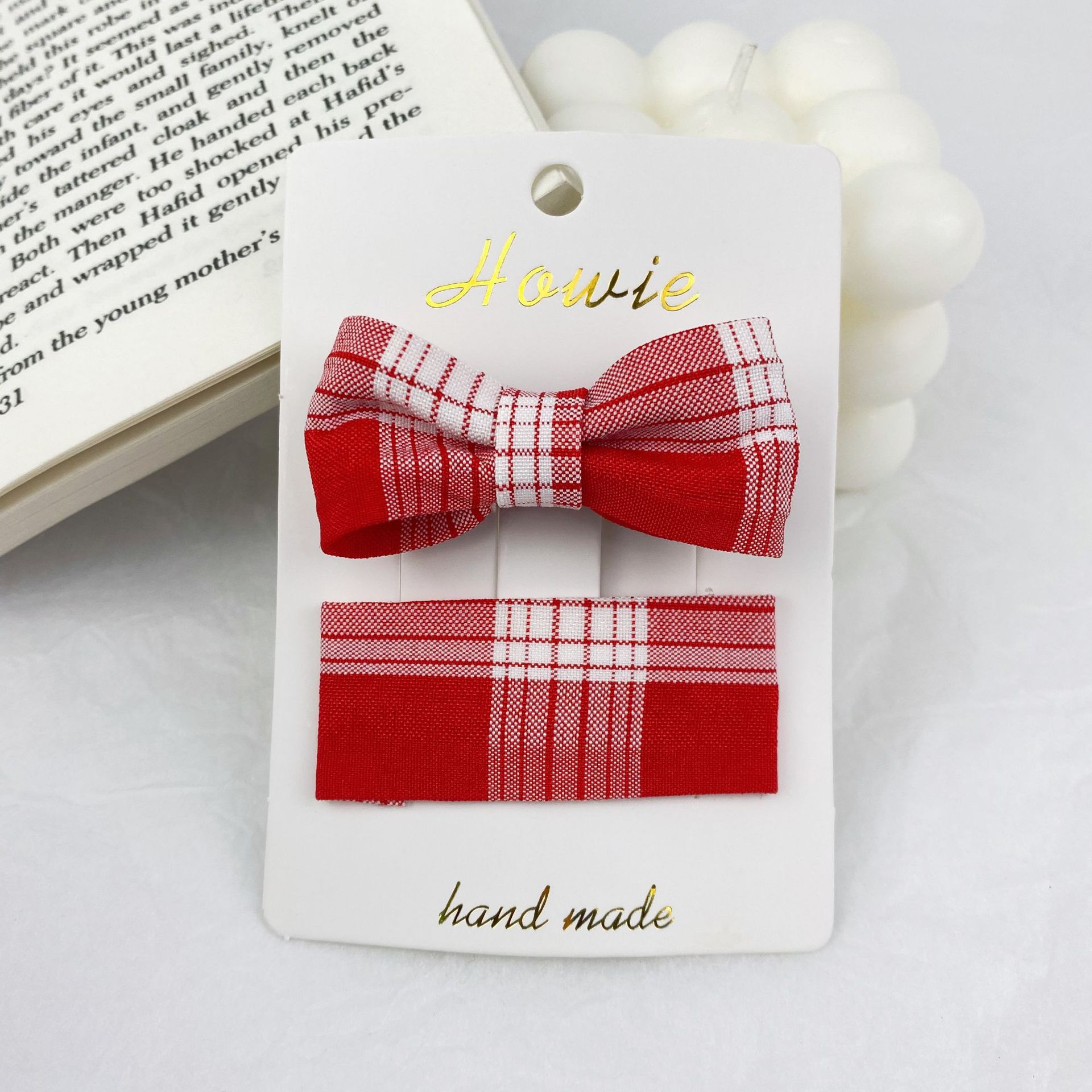 Red Wave Dot Fabric Bow Hairpin Set display picture 7
