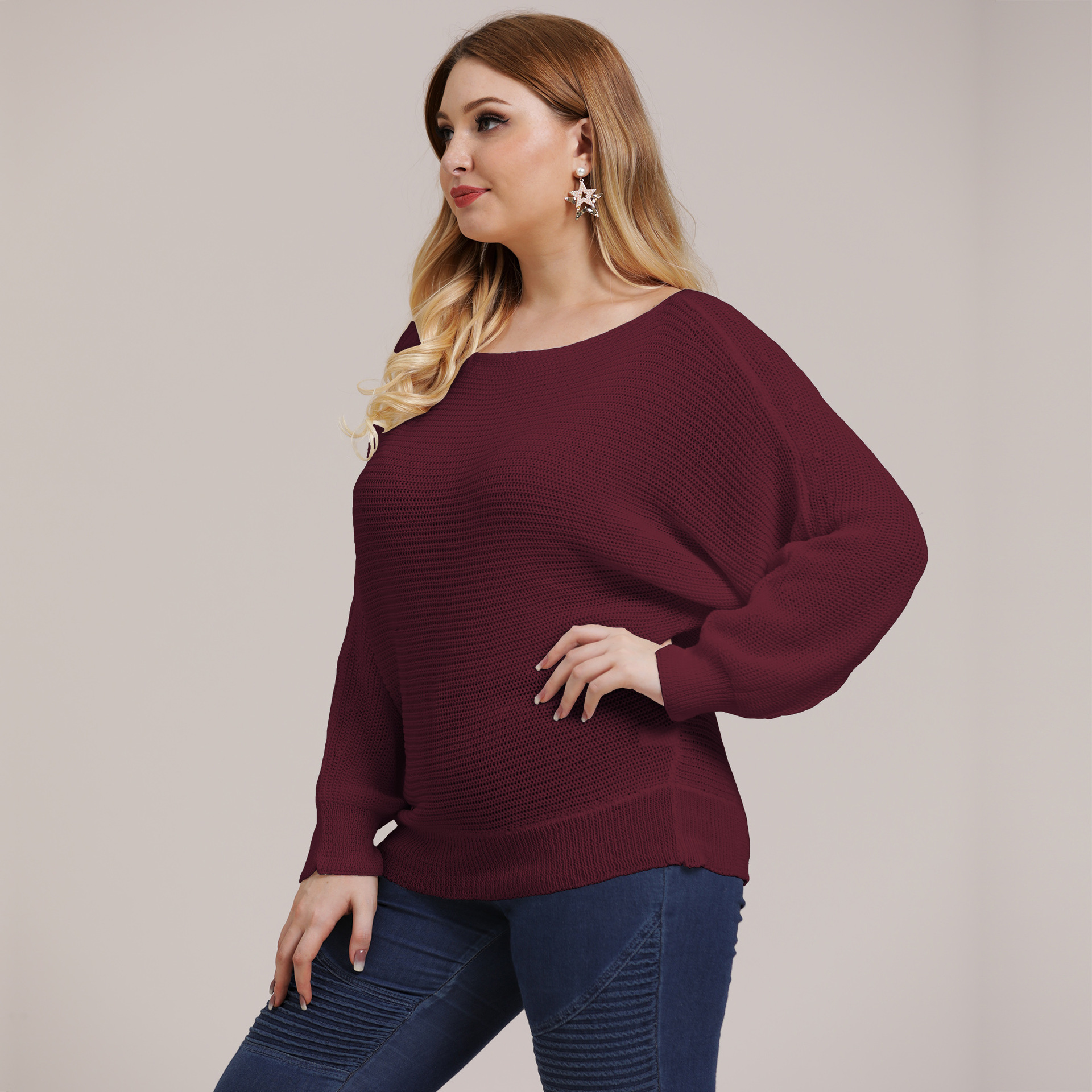 Plus size bat sleeve loose pullover sweater  NSOY28449