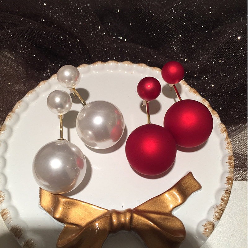 Sweet S925 Silver Needle Pearl Ball Earrings display picture 2