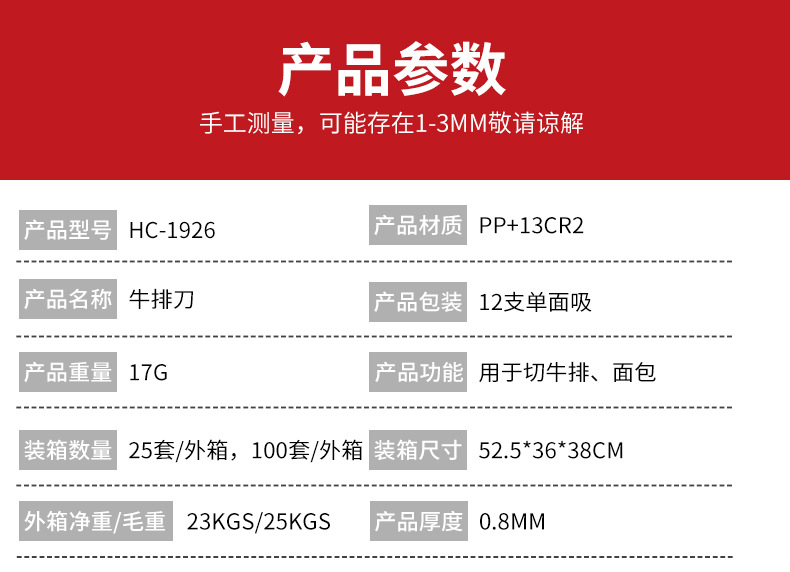 厂家批发套刀 不锈钢PP柄牛扒刀彩色塑料柄牛排刀套装厨房西餐详情3