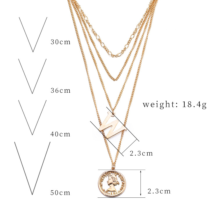 Multilayer W Beauty Head Pendant Necklace display picture 1