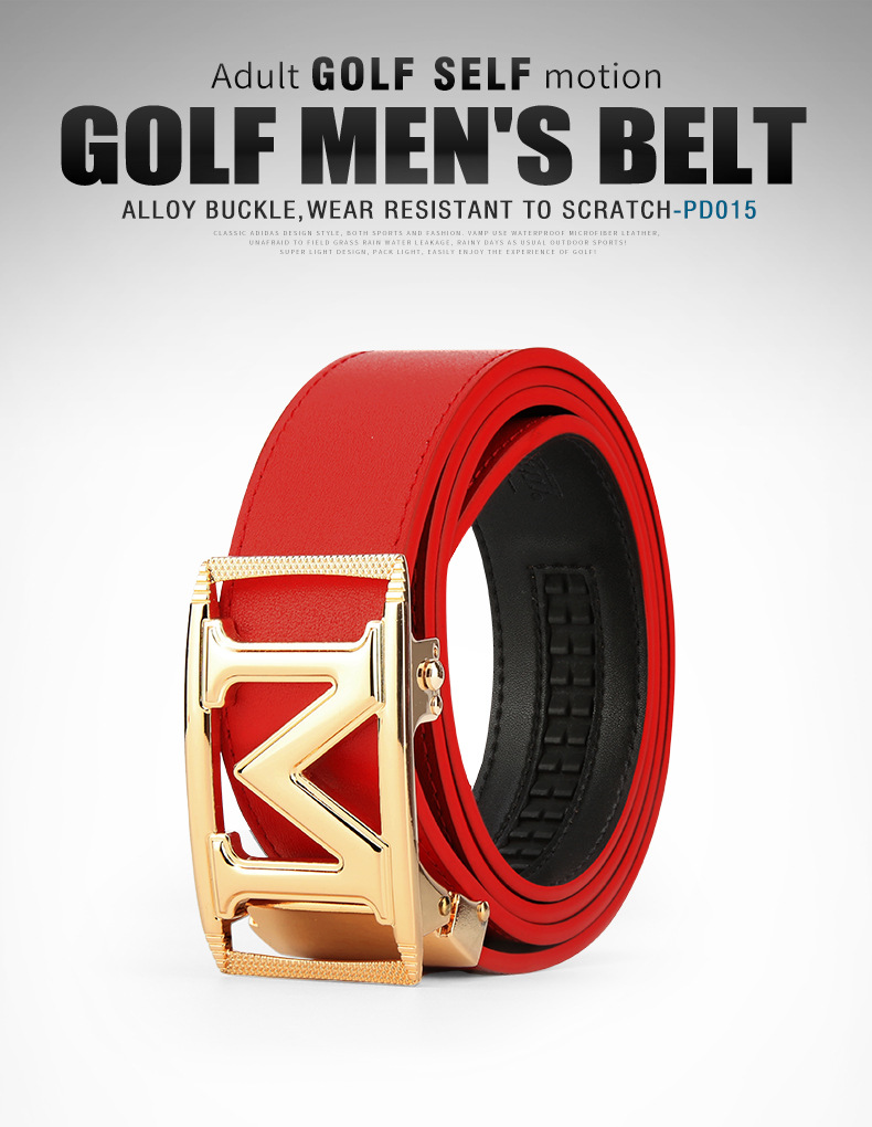 Thắt lưng golf nam da bò thật khóa hợp kim tự động — Dây da PD015 PGM đen bạc, PD015 PGM thắt lưng đỏ vàng, Dây da PD015 PGM trắng đen chi tiết 5