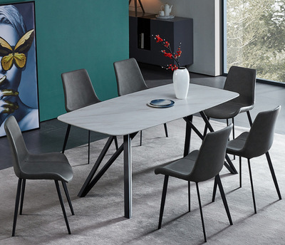 意式极简岩板餐桌椅组合现代简约北欧餐台一桌六椅4人6人吃饭桌|ms