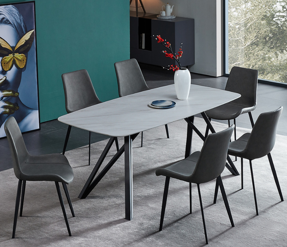 意式极简岩板餐桌椅组合现代简约北欧餐台一桌六椅4人6人吃饭桌|ms