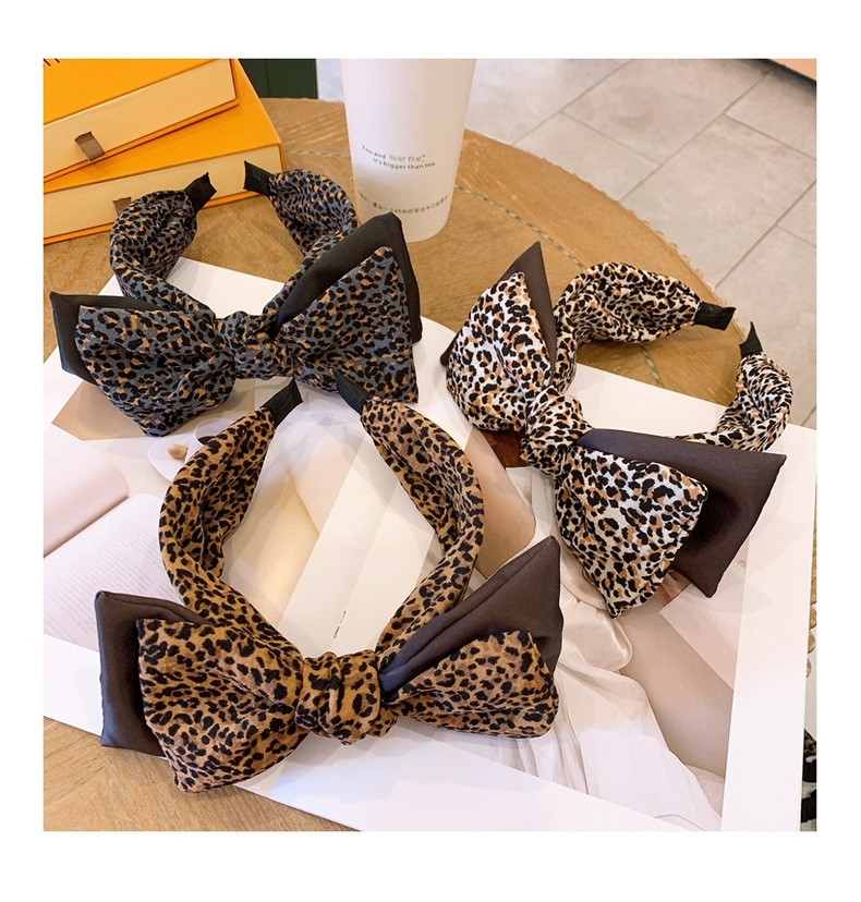 130g Weight Headwear Classification Festival Occasion Bow Knot Pattern Women'S Gender Retro Style Coffee, White, Blue, Black Color Leopard Print Big Bow Wide Headband 无