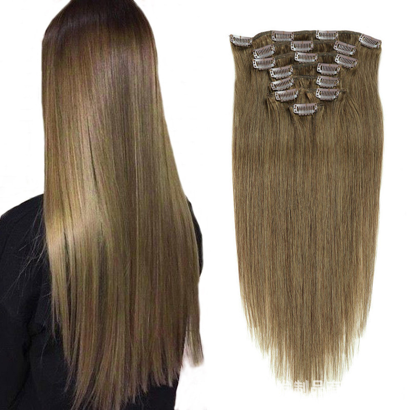 Real-Life clip hair# 8Clipinhumanhair clip hair piece Brazilian hair overseas hair generation wig manufacturer