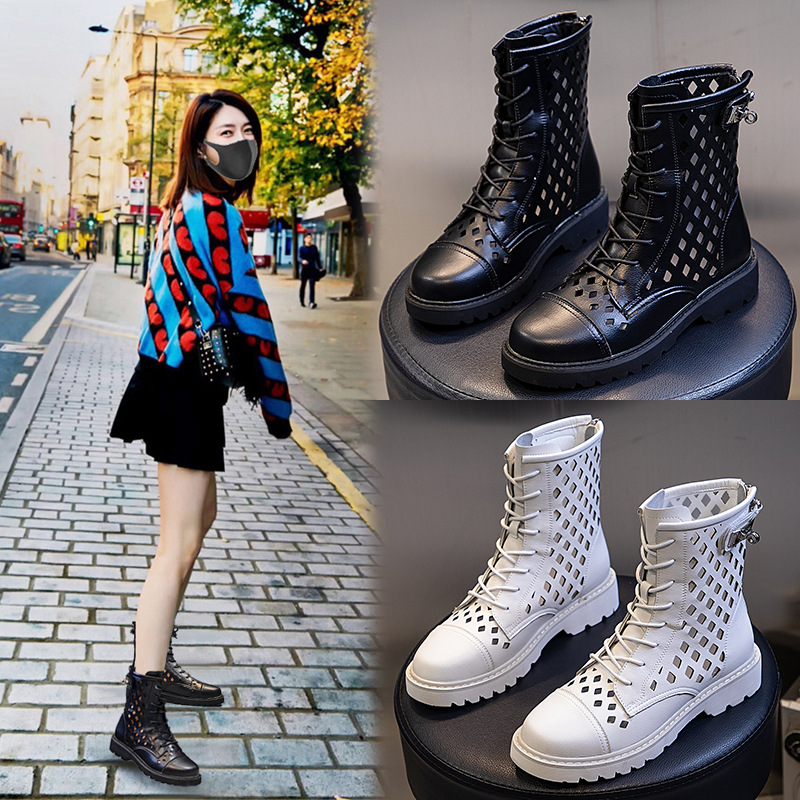 秋季2020新款英伦复真皮马丁靴女中筒百搭休闲短靴女复古系带女鞋