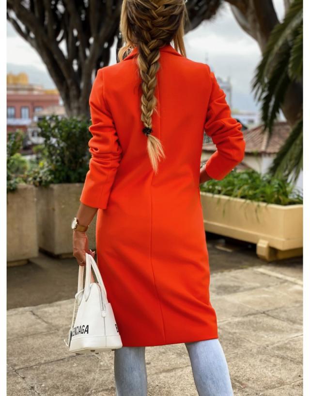 women's autumn and winter new fashion long candy color lapel woolen coat NSYD3752