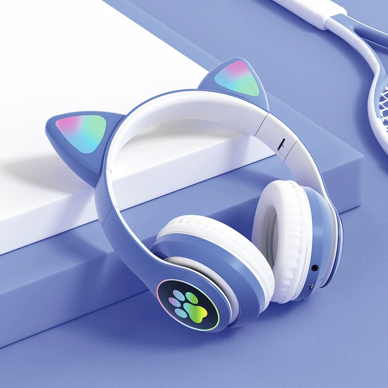 Наушники с кошачьими ушками по Bluetooth, беспроводная стерео, бас, светодиодные лапы (Белый/Розовый/Черный/Синий/Зеленый/Фиолетовый)