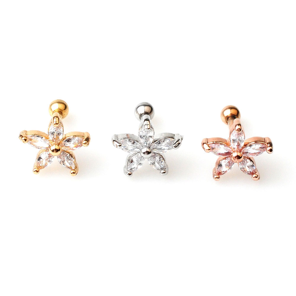 Fashion heart shaped zircon stainless steel thread simple creative bone studs