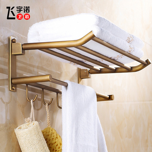 Factory Direct Selling Full Copper European Style Antique Towel Rack and Shelf Bathroom Towel Rack Bathroom Hooks Set