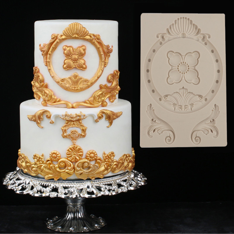 Patrón retro de estilo europeo pastel en relieve molde de silicona ritmo seco molde de epoxi molde fondant molde de borde de encaje