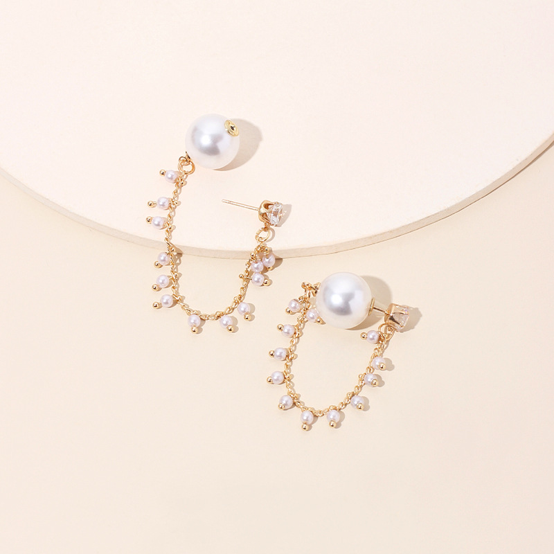 8g Weight Earrings Classification Wedding, Travel Occasion Women'S Gender Gold Color Korea's Designer Pearl Earrings High-end Sense Of Long Tassel Rhinestone Earrings Wholesale Nihaojewelry 2