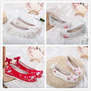 hanfu dance chinese dress shoes for female Bow Shoes princess fairy cosplay performance flat embroidered shoes for women