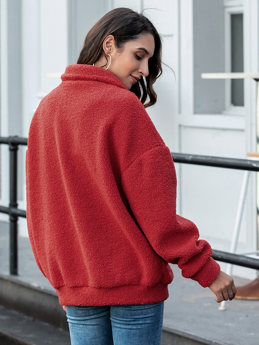 Chaqueta de manga larga de lana gruesa cálida de color sólido para mujer de invierno NSAL2139