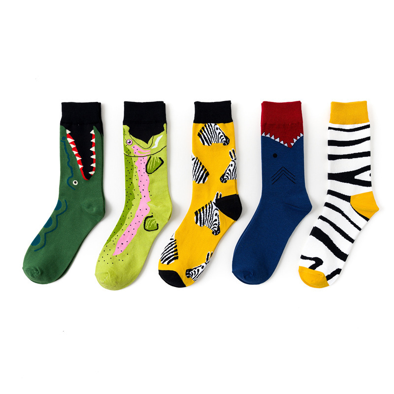 Spring and Summer new European and American shark crocodile zebra pattern fashion socks cotton mid-calf personalized couple socks fashion socks wholesale