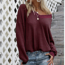 时尚2020秋季亚马逊ebay速卖通wishV字领宽松型女大码长袖针织衫