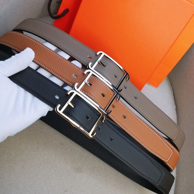 男女H皮带双面牛皮简约百搭真皮腰带时尚2020新款网红裤带H针扣|ru