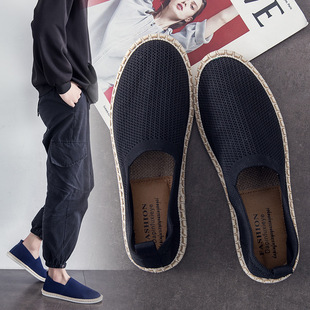 Summer New Fisherman Shoes Men's Flying Mesh Breathable Old Beijing Canvas Shoes Slip-on Chinese Style Casual Shoes