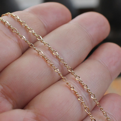 14K Cover with gold leaf/Embossing heart-shaped link chain 4mm Partially Prepared Products diy parts chain extend modelling One meter