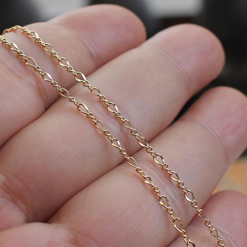 14K Cover with gold leaf/Embossing heart-shaped link chain 4mm Partially Prepared Products diy parts chain extend modelling One meter