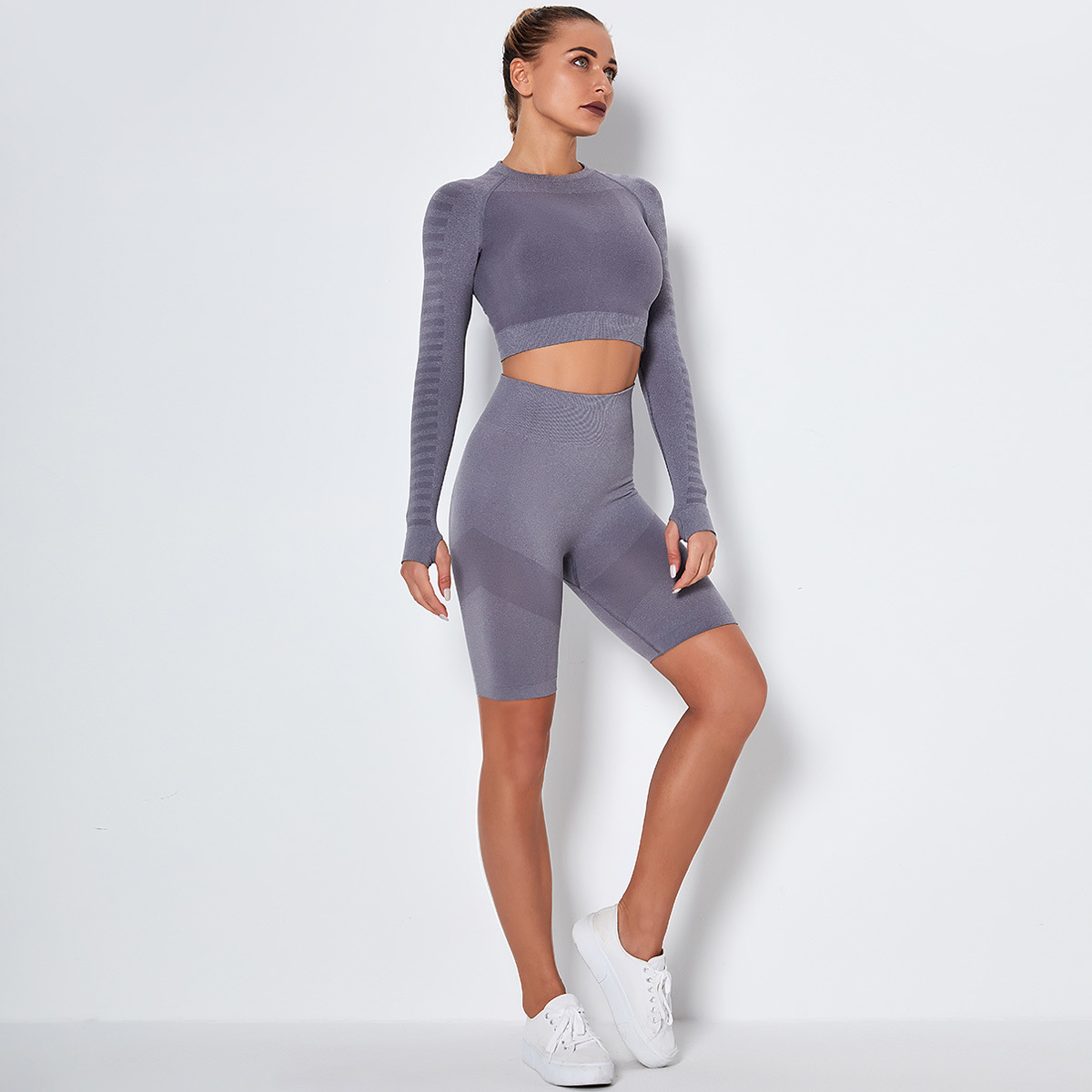 seamless knitted sexy long-sleeved yoga suit NSNS11027