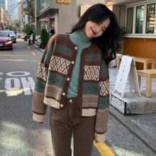 韩国chic网红毛衣女2021秋新款短款森系复古拼色长袖针织开衫