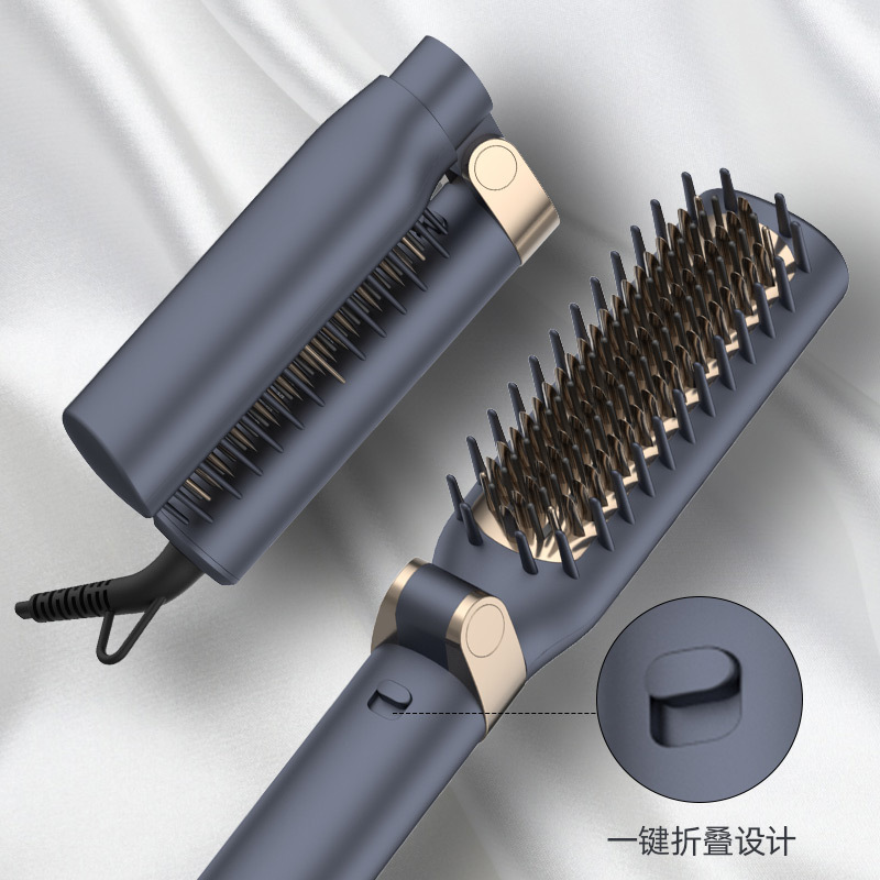 跨境电商新款折叠直发梳 懒人电卷发棒刘海夹板卷直两用直发梳