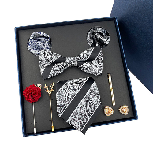  New Men's Tie Light Luxury Gift Box Wedding Tie Tie Pocket Square Brooch Cuff Father's Day Gift Box