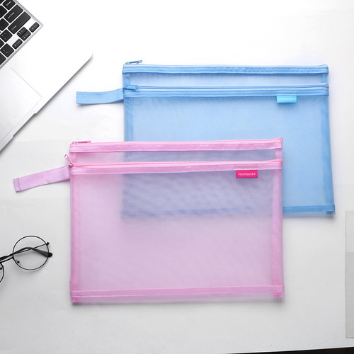 A4 simple transparent mesh document bag information storage bag student examination mesh zipper bag stationery bag customization