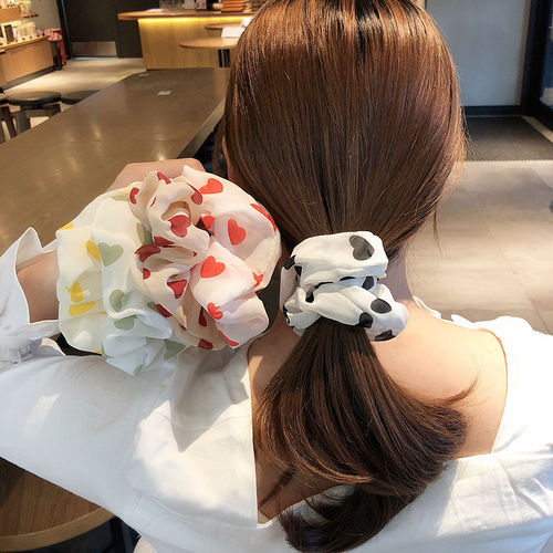 Large intestine hair band for women simple Korean ins love chiffon hair rope cute girl tied hair rubber band fat intestine hair accessories