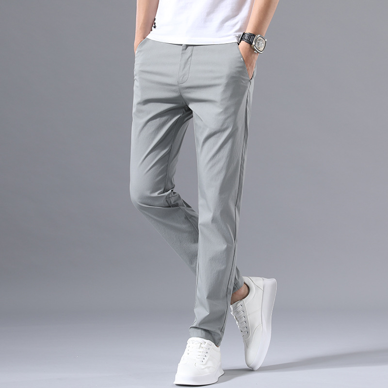 Pantalones casuales de hombre populares de calidad 2021 estilo coreano de moda slim fit pequeño algodón recto elástico pantalones transpirables para hombres
